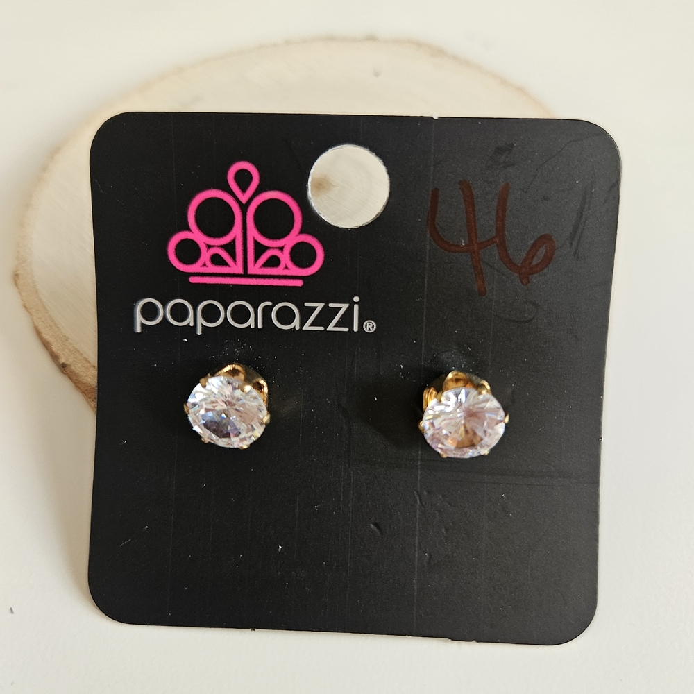 Paparazzi Just In Timeless Gold and Clear Crystal Post Earrings